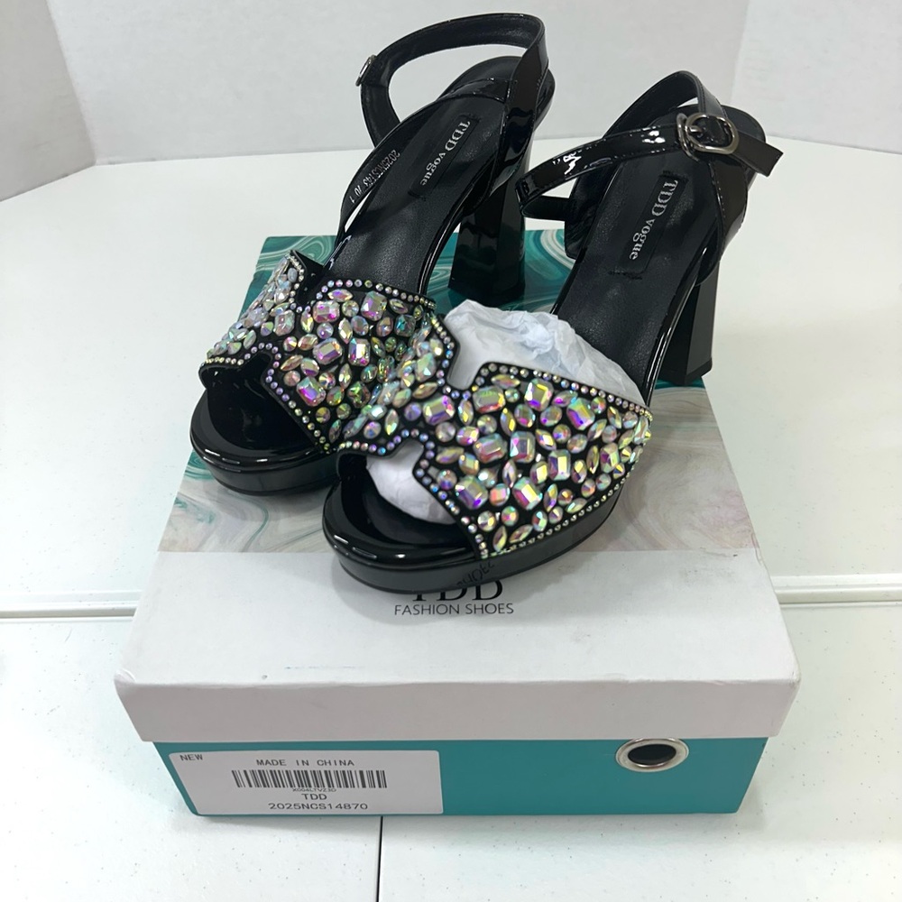 Black Rhinestone Platform Sandals - Picture 5 of 16